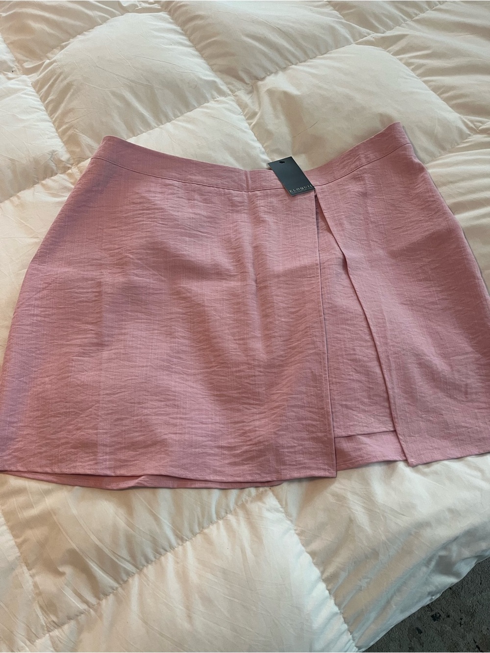 Eloquii Women's Pink Mini Skirt with Front Overlap